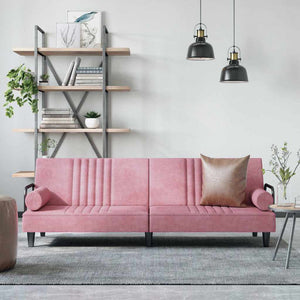 Rosa Samt Schlafsofa mit Armlehnen