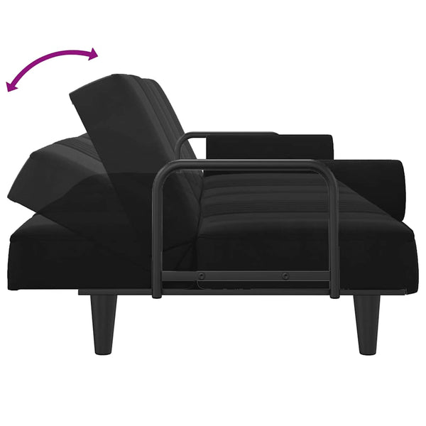 Schlafsofa Schwarz Samt mit Armlehnen