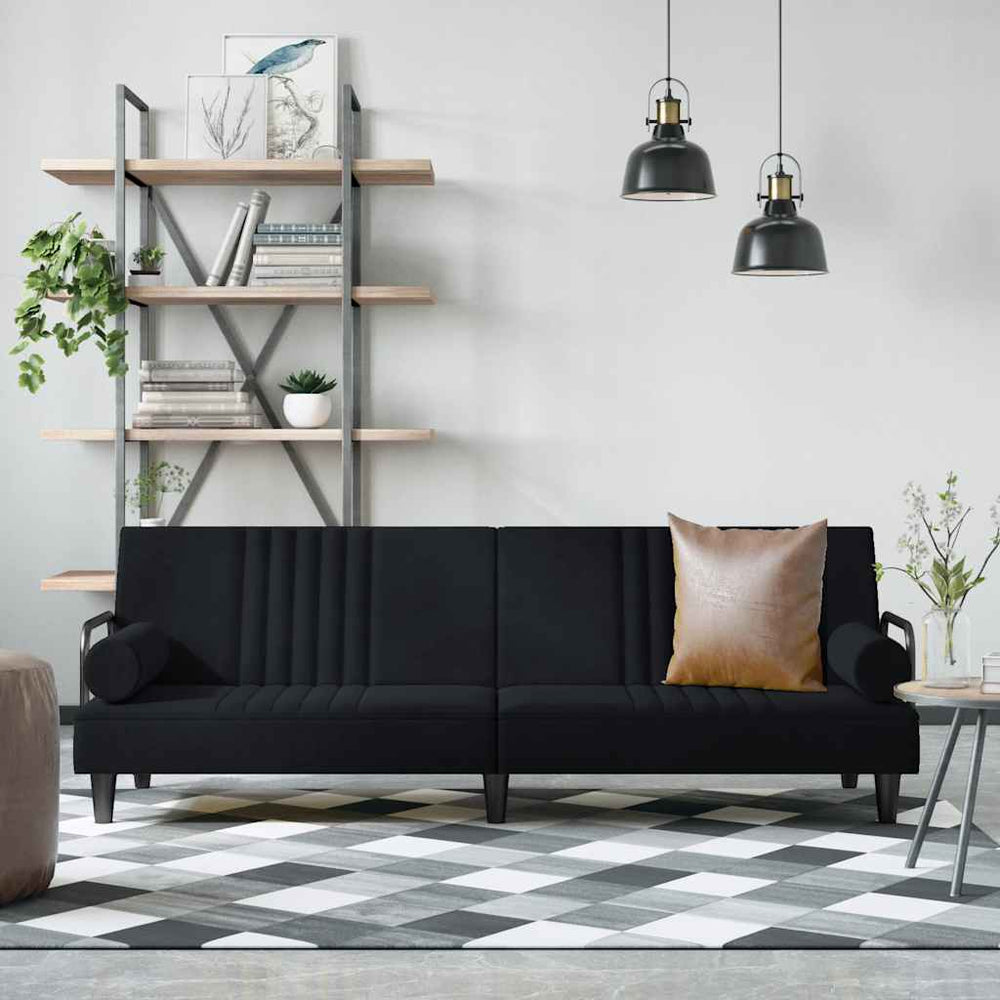 Schlafsofa Schwarz Samt mit Armlehnen