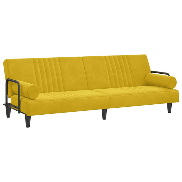 Gelbes Samt Schlafsofa mit Armlehnen