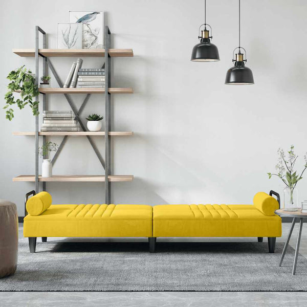Gelbes Samt Schlafsofa mit Armlehnen