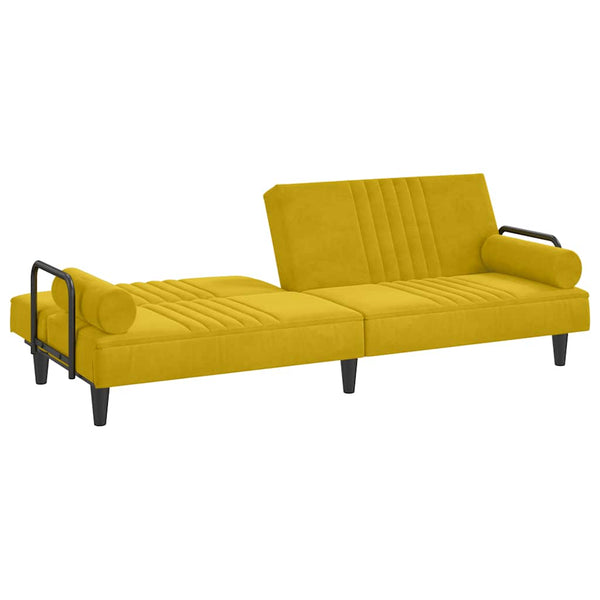 Gelbes Samt Schlafsofa mit Armlehnen