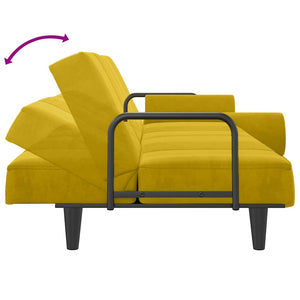Gelbes Samt Schlafsofa mit Armlehnen