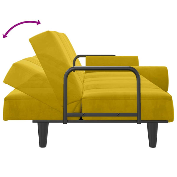Gelbes Samt Schlafsofa mit Armlehnen