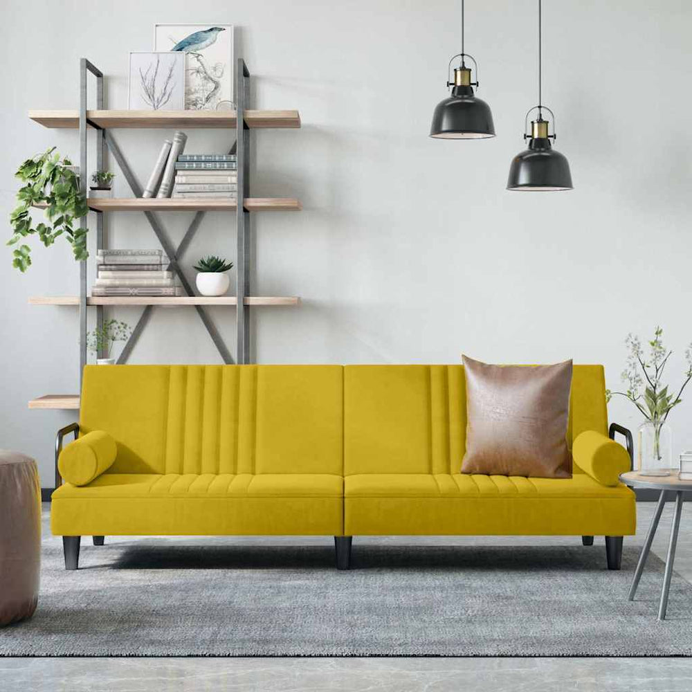 Gelbes Samt Schlafsofa mit Armlehnen
