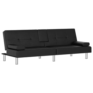 vidaXL Canapé-lit avec porte-gobelets Similicuir Noir