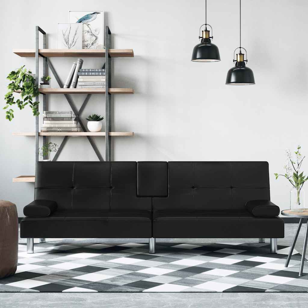 vidaXL Canapé-lit avec porte-gobelets Similicuir Noir