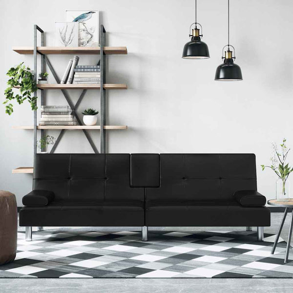 vidaXL Canapé-lit avec porte-gobelets Similicuir Noir