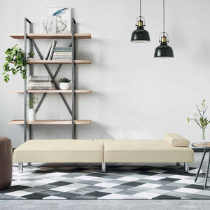 Schlafsofa Creme Kunstleder mit Getränkehaltern