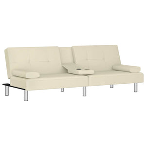 Schlafsofa Creme Kunstleder mit Getränkehaltern