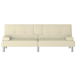 Schlafsofa Creme Kunstleder mit Getränkehaltern