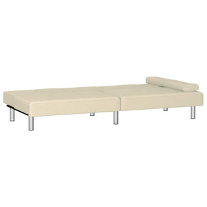 Schlafsofa Creme Kunstleder mit Getränkehaltern