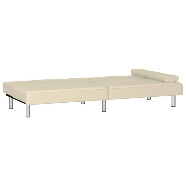 Schlafsofa Creme Kunstleder mit Getränkehaltern