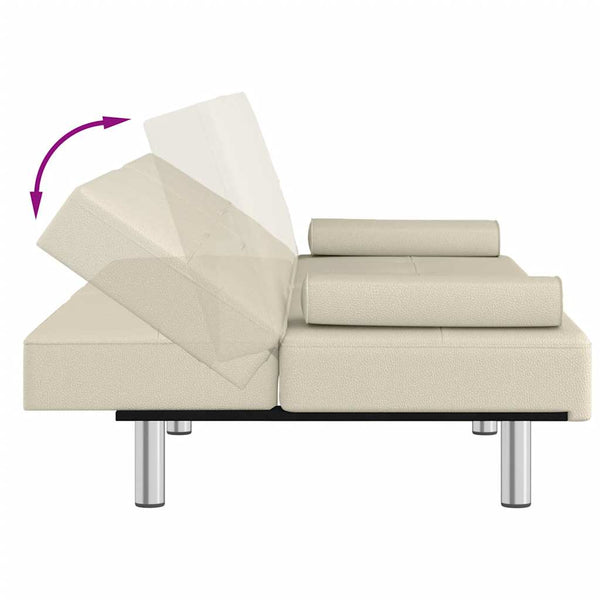 Schlafsofa Creme Kunstleder mit Getränkehaltern