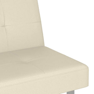 Schlafsofa Creme Kunstleder mit Getränkehaltern