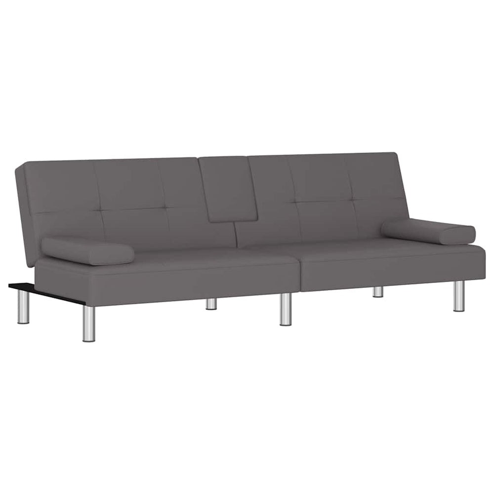 Schlafsofa Grau Kunstleder mit Getränkehaltern