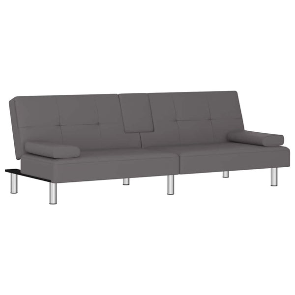 Schlafsofa Grau Kunstleder mit Getränkehaltern