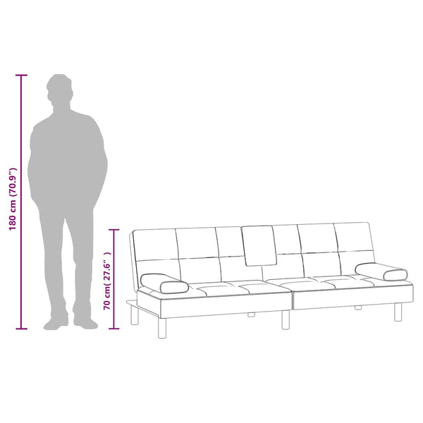 Schlafsofa Grau Kunstleder mit Getränkehaltern