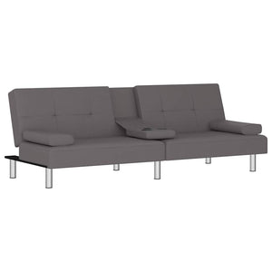 Schlafsofa Grau Kunstleder mit Getränkehaltern