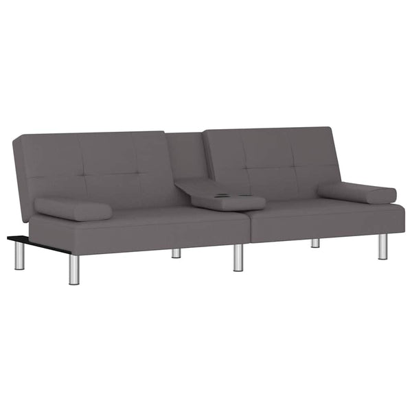 Schlafsofa Grau Kunstleder mit Getränkehaltern