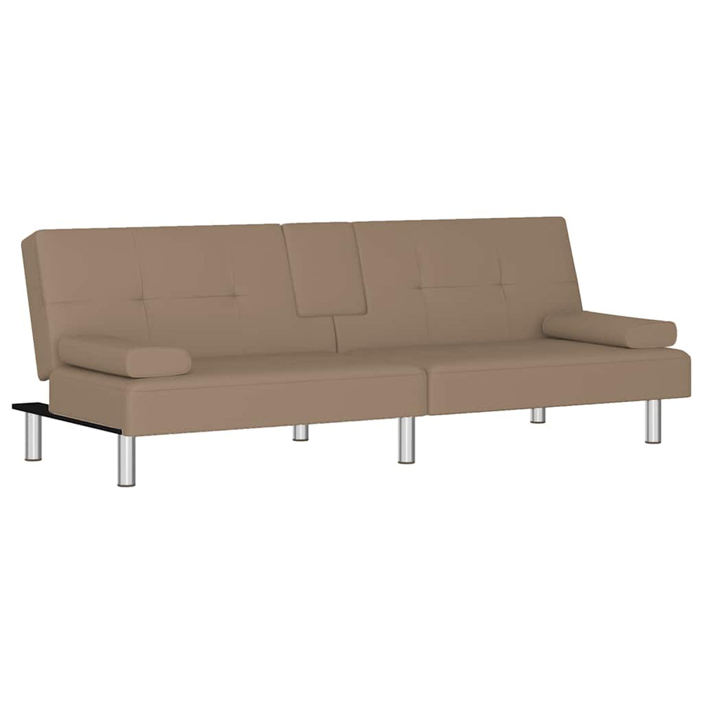 Schlafsofa Cappuccino Kunstleder mit Getränkehaltern