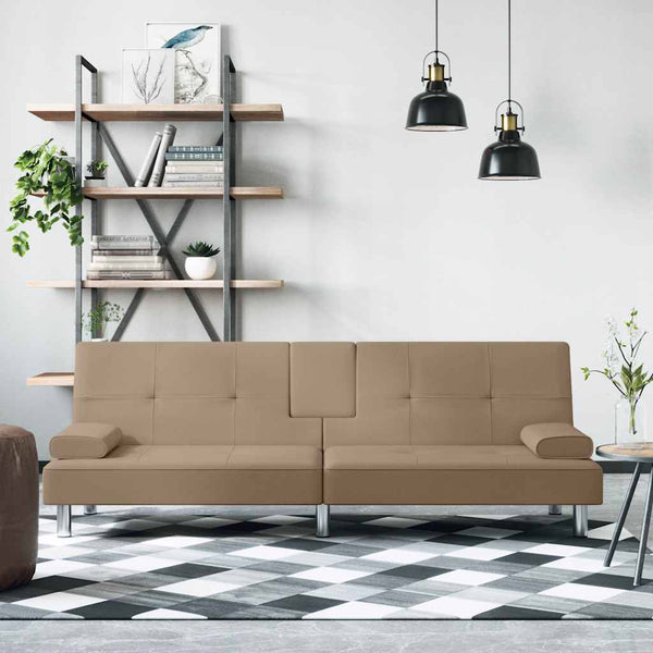 Schlafsofa Cappuccino Kunstleder mit Getränkehaltern