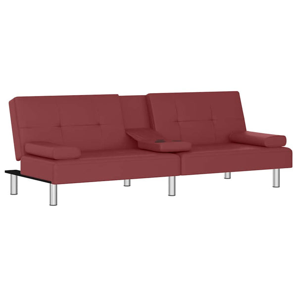 Rotes Schlafsofa Kunstleder mit Getränkehaltern