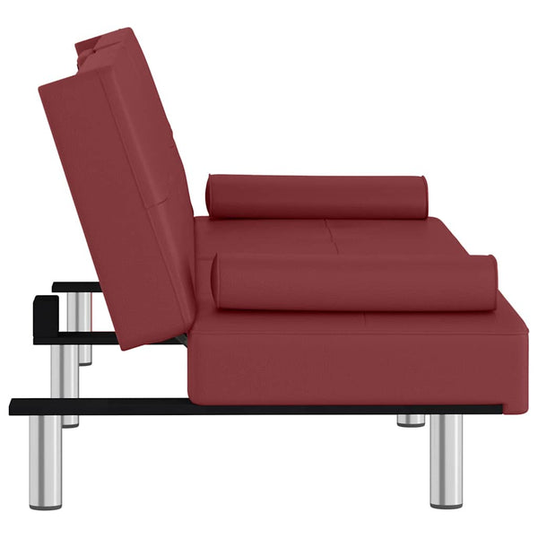 Rotes Schlafsofa Kunstleder mit Getränkehaltern