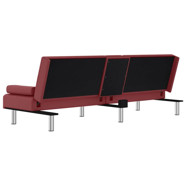 Rotes Schlafsofa Kunstleder mit Getränkehaltern