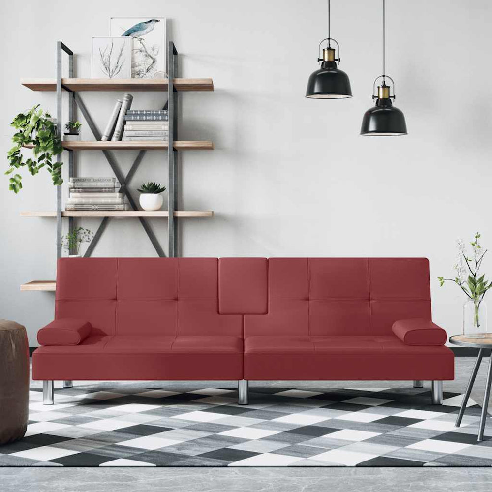 Rotes Schlafsofa Kunstleder mit Getränkehaltern