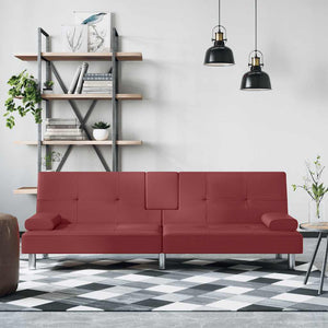 Rotes Schlafsofa Kunstleder mit Getränkehaltern