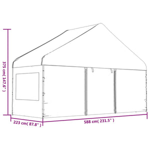 vidaXL Pavillon avec toit Blanc 5,88x2,23x3,75 m Polyéthylène