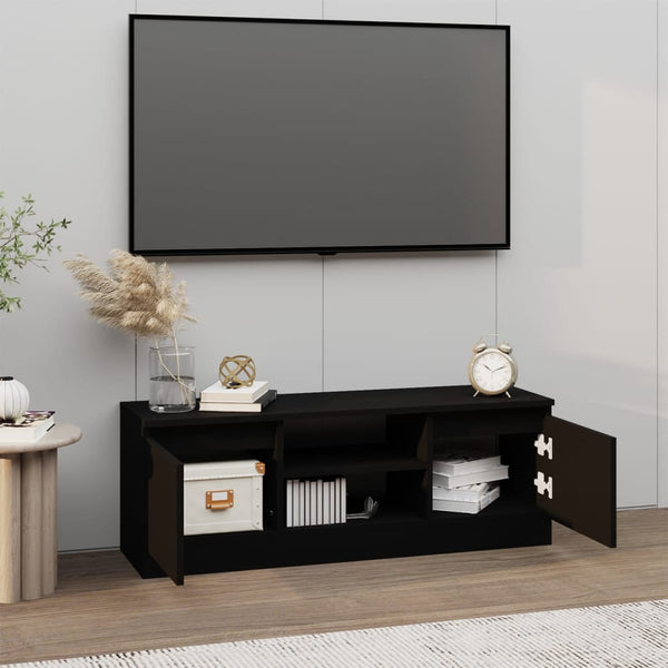 Schwarzer TV-Schrank mit Tür 102 cm