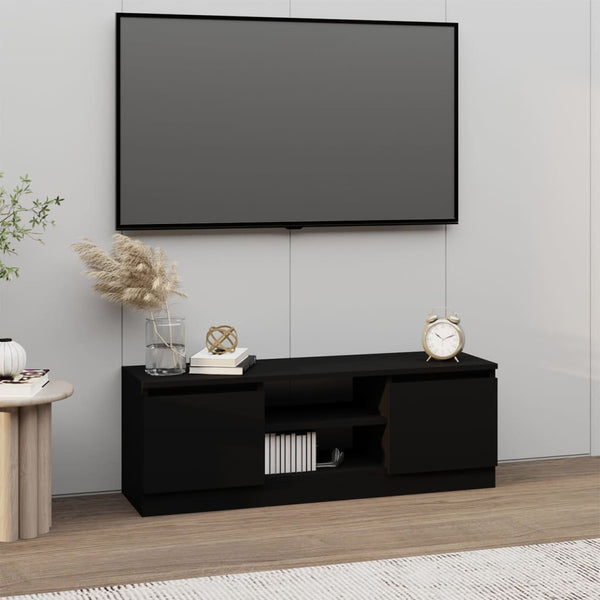 Schwarzer TV-Schrank mit Tür 102 cm