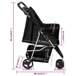Hundewagen Faltbar Schwarz 80x46x98 cm Oxford-Gewebe