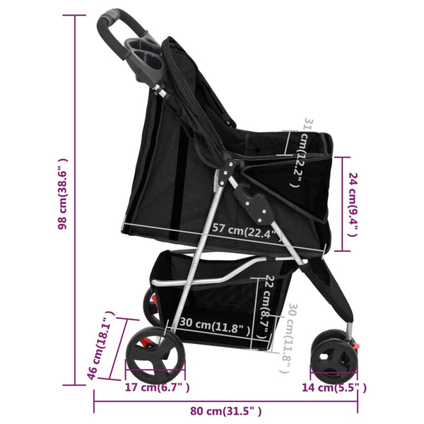 Hundewagen Faltbar Schwarz 80x46x98 cm Oxford-Gewebe