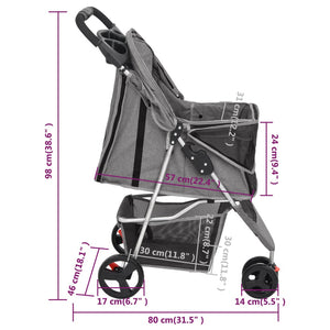 Hundewagen Faltbar Grau 80x46x98 cm Oxford-Gewebe
