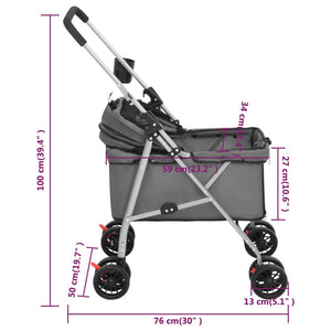 Hundewagen Faltbar Grau 76x50x100 cm Oxford-Gewebe