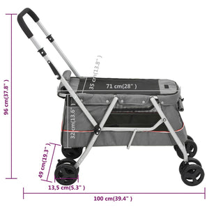 Hundewagen Faltbar Grau 100x49x96 cm Leinenstoff