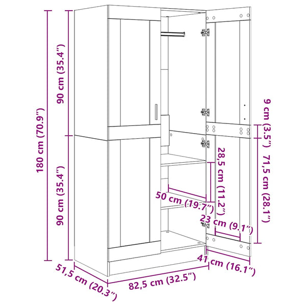 Kleiderschrank Räuchereiche 82,5x51,5x180 cm