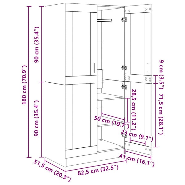 Kleiderschrank Grau Sonoma 82,5x51,5x180 cm