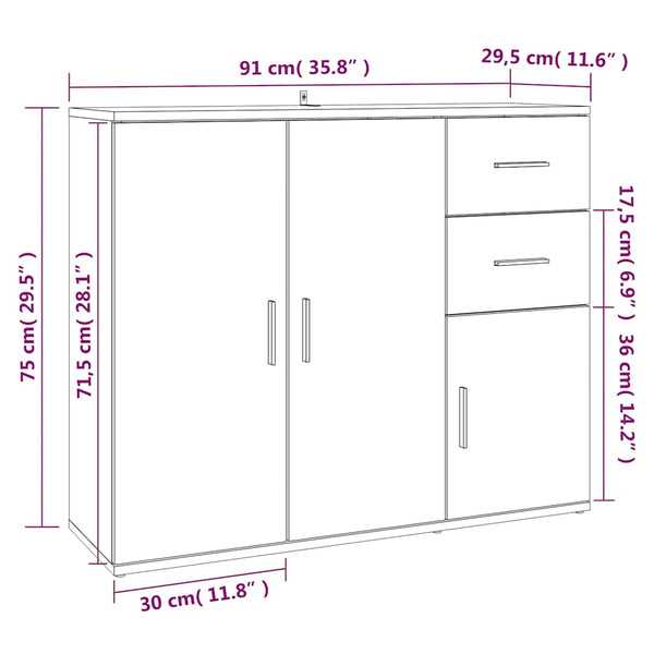 Weißes Sideboard 91 cm Holzwerkstoff