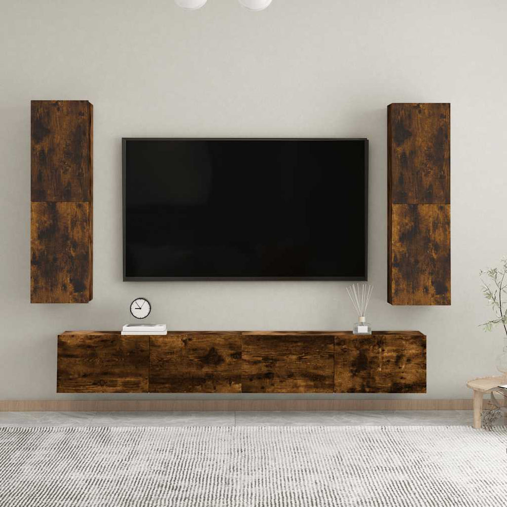 vidaXL Meuble TV mural chêne fumé 30,5x30x110 cm