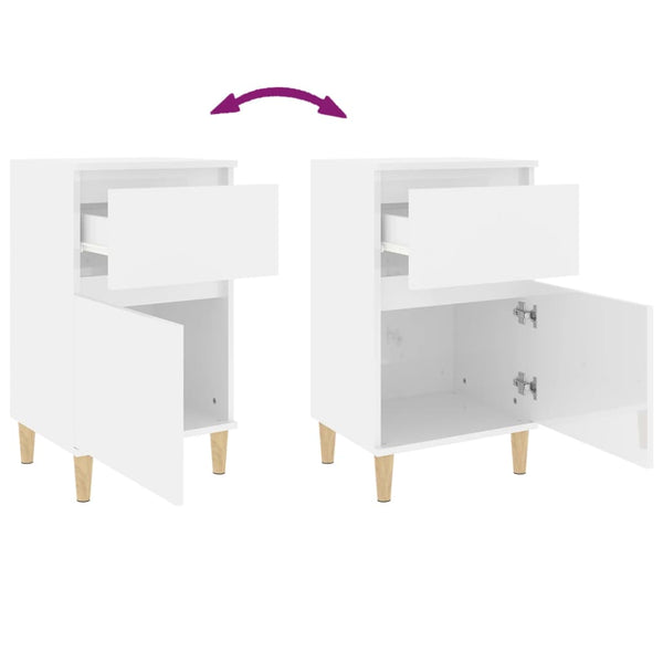 Nachttische 2er Set Hochglanz Weiß 40x35x70 cm