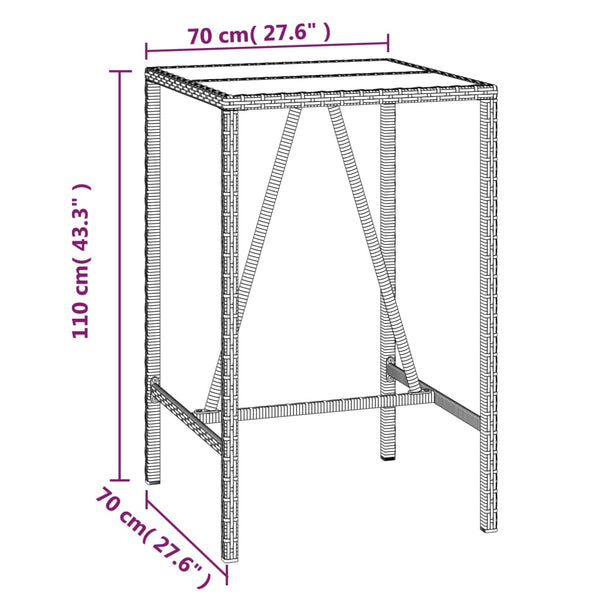 Schwarzer Bartisch mit Glasplatte 70x70x110 cm