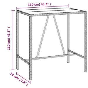 Schwarzer Bartisch mit Glasplatte 110x70x110 cm