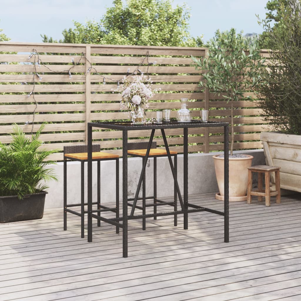 Schwarzer Bartisch mit Glasplatte 110x70x110 cm