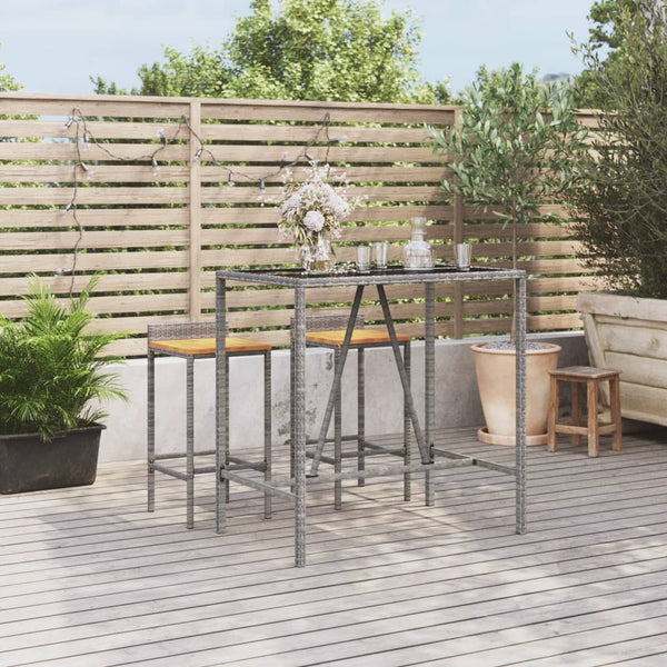 Grauer Bartisch mit Glasplatte 110x70x110 cm