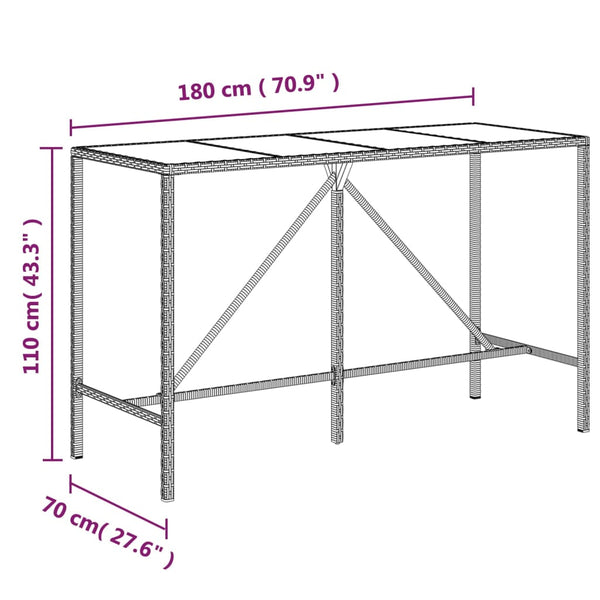 Schwarzer Bartisch mit Glasplatte 180x70x110 cm