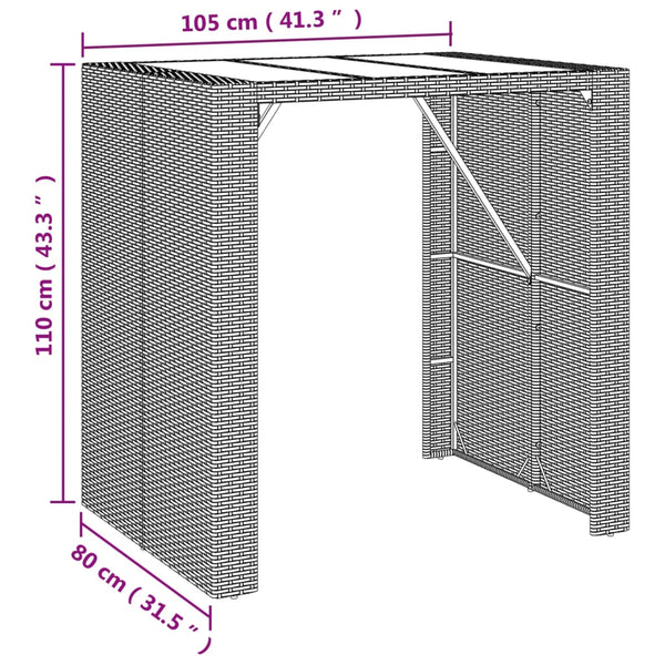 Bartisch Braun mit Glasplatte 105x80x110 cm